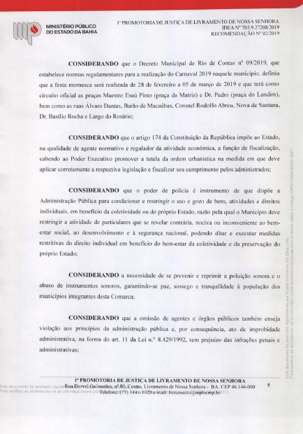 Ministério Público da Bahia faz recomendações em relação ao carnaval de Rio de Contas 