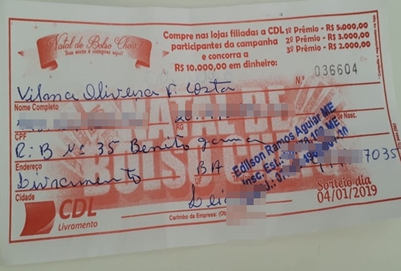 CDL Livramento realiza sorteio da promoção Natal de Bolso Cheio