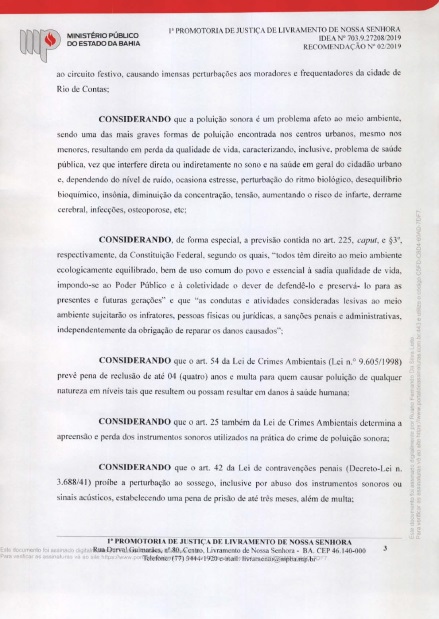 Ministério Público da Bahia faz recomendações em relação ao carnaval de Rio de Contas 