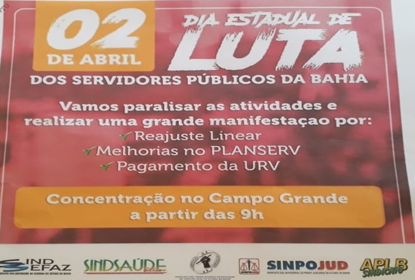 Servidores públicos da Bahia farão paralisação por melhorias de trabalho 