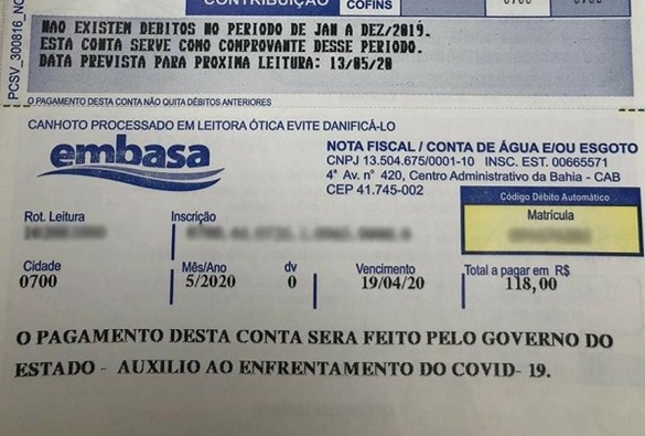 Governo começa a pagar contas de água de baianos; 800 mil famílias serão beneficiadas