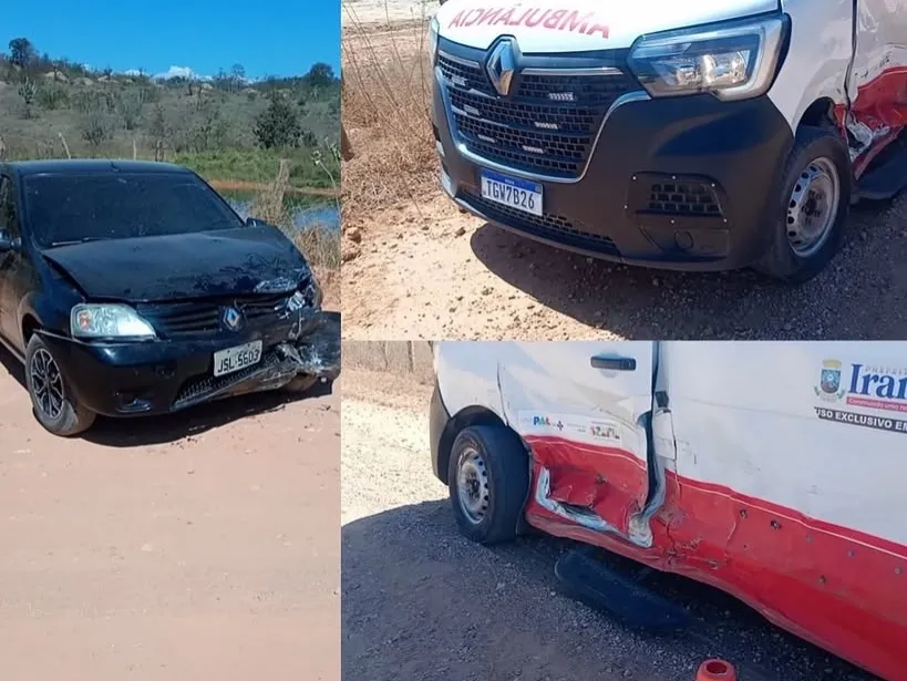 Carro perde controle em curva e colide com ambulância do SAMU em Iramáia