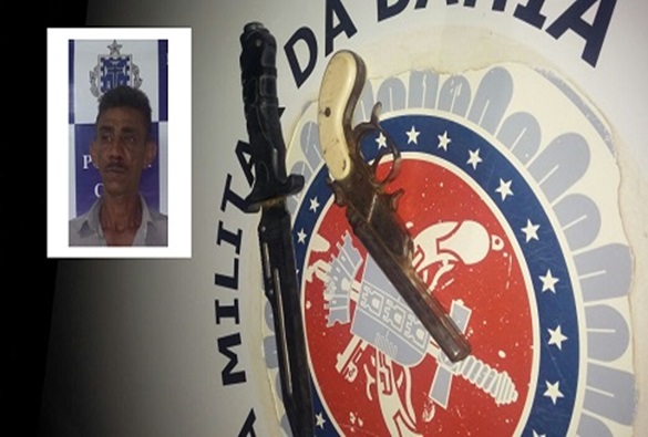  Botuporã: Homem é preso pela PM portando revólver de dois canos e faca peixeira