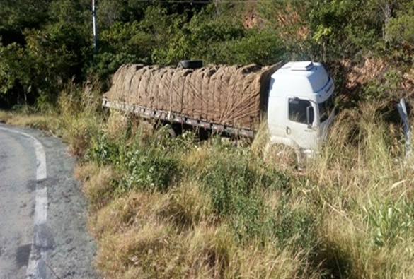 Motorista sai ileso após perder controle de caminhão e sair da pista na Serra das Almas