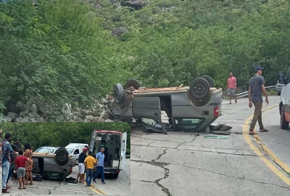 Motorista fica ferido após carro colidir contra parede de pedra e capotar na BA-148 