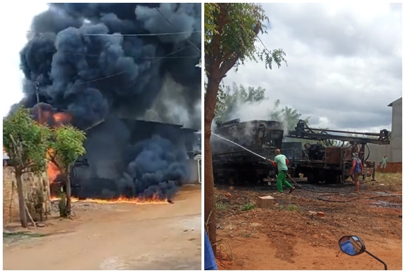 Caminhões de perfuração de poços artesianos pegam fogo em Livramento 